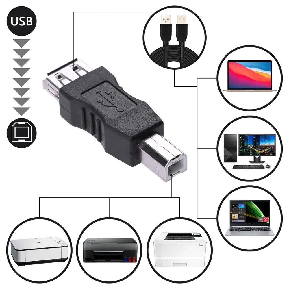 Adaptador USB-B Macho a USB-A Hembra 4 Unidades