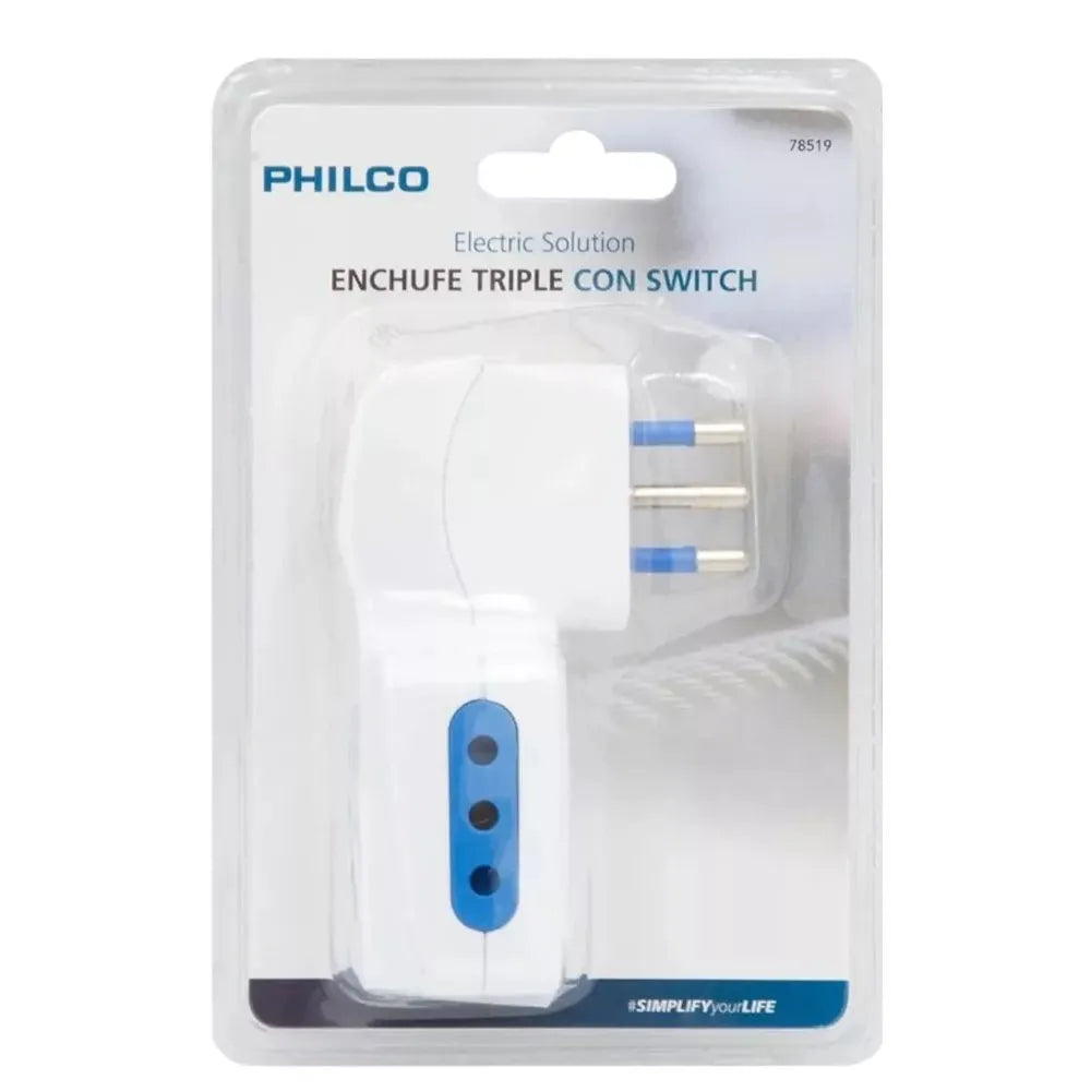 Adaptador de Enchufe Triple con Switch Philco 10A 250V 1500W 19ELT78519