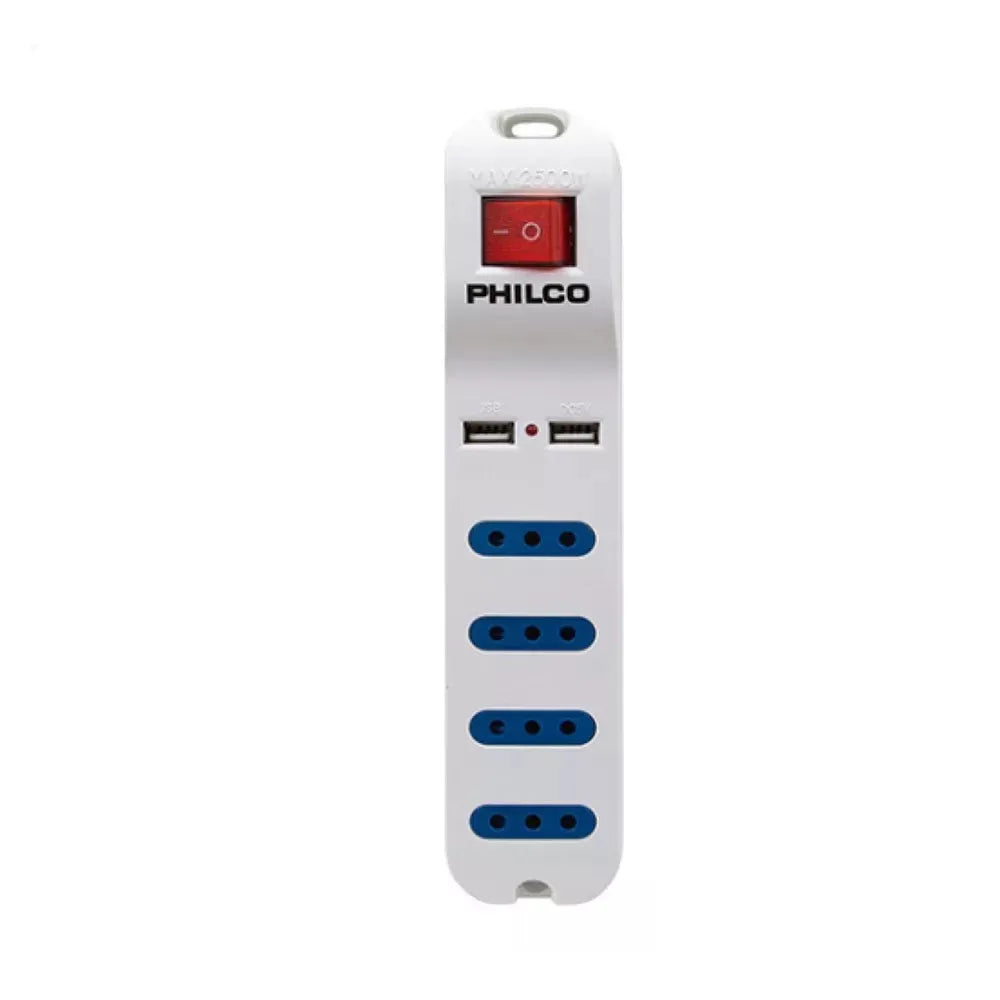 Alargador Zapatilla con Switch Philco de 1.50 Metros y 4P 2USB XT41 19PLC4043B Color Blanco