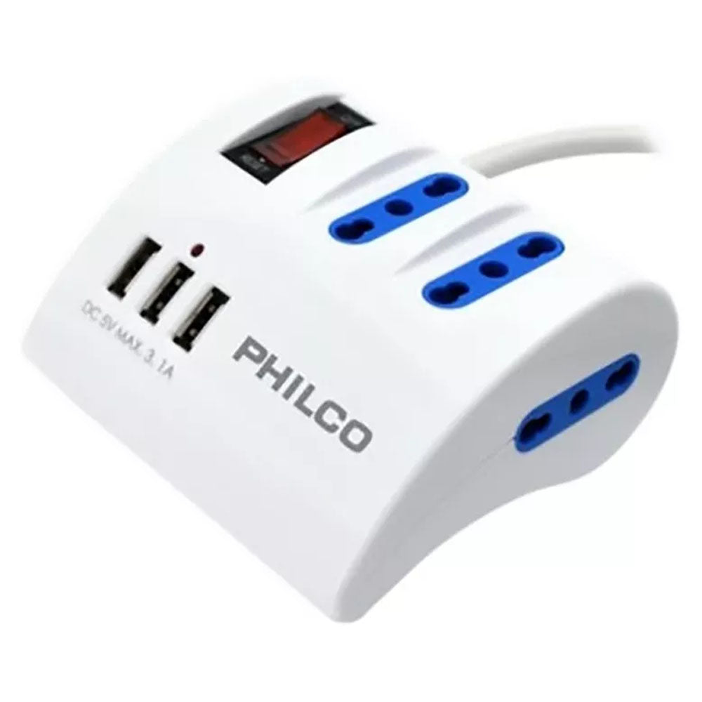 Alargador de Escritorio Philco 3P 3USB 3.1A 19PLC2043B Color Blanco