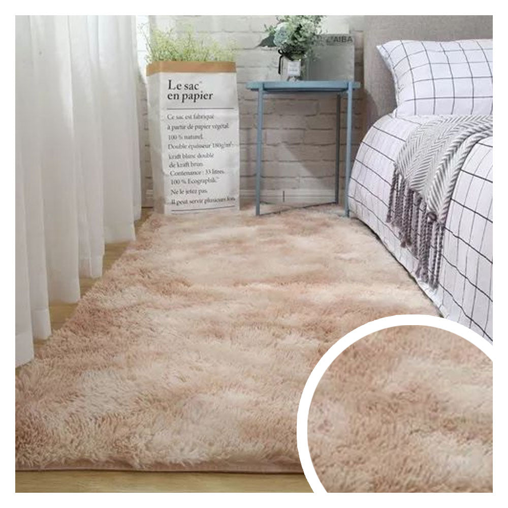 Alfombra Peluda Bajada de Cama 200 X 80 cm Color Beige Jaspeado