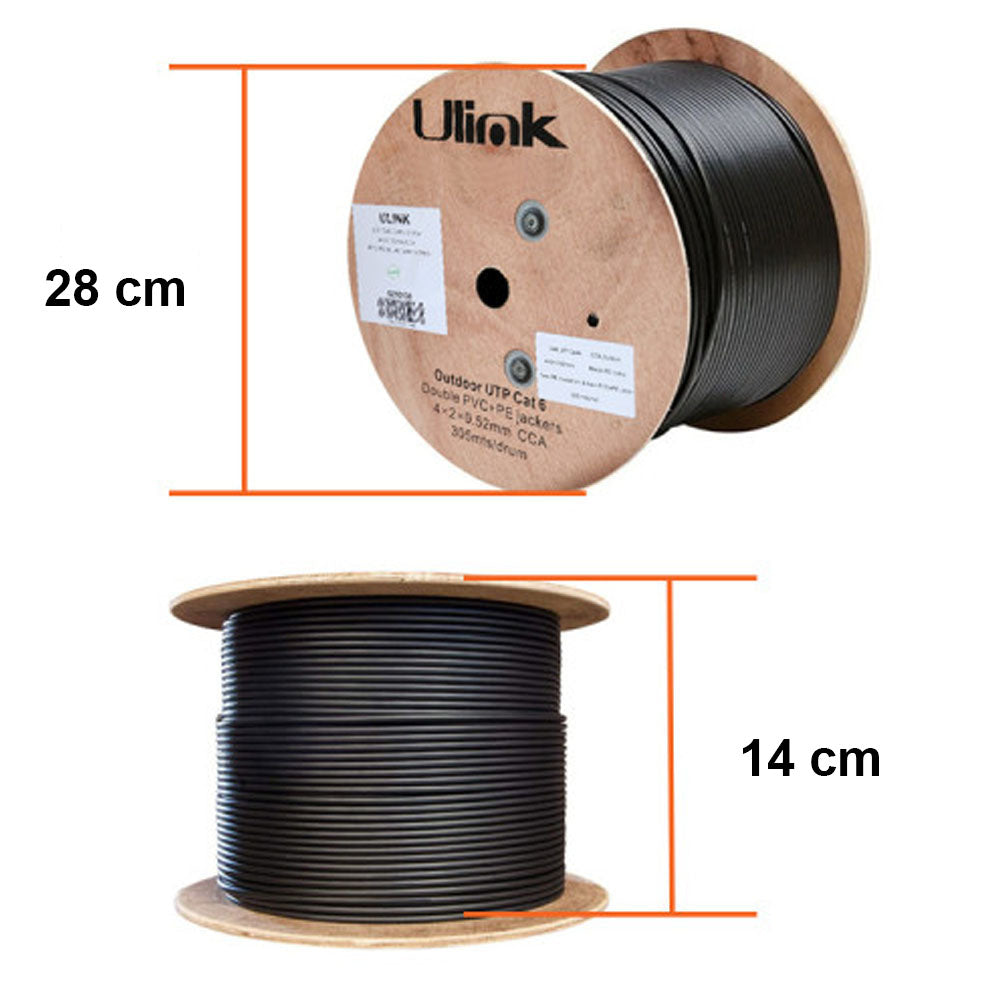 Cable de Red UTP Cat-6 de 100 Metros Ulink 24 AWG 4x2x0.52mm CCA PVC+PE Outdoor