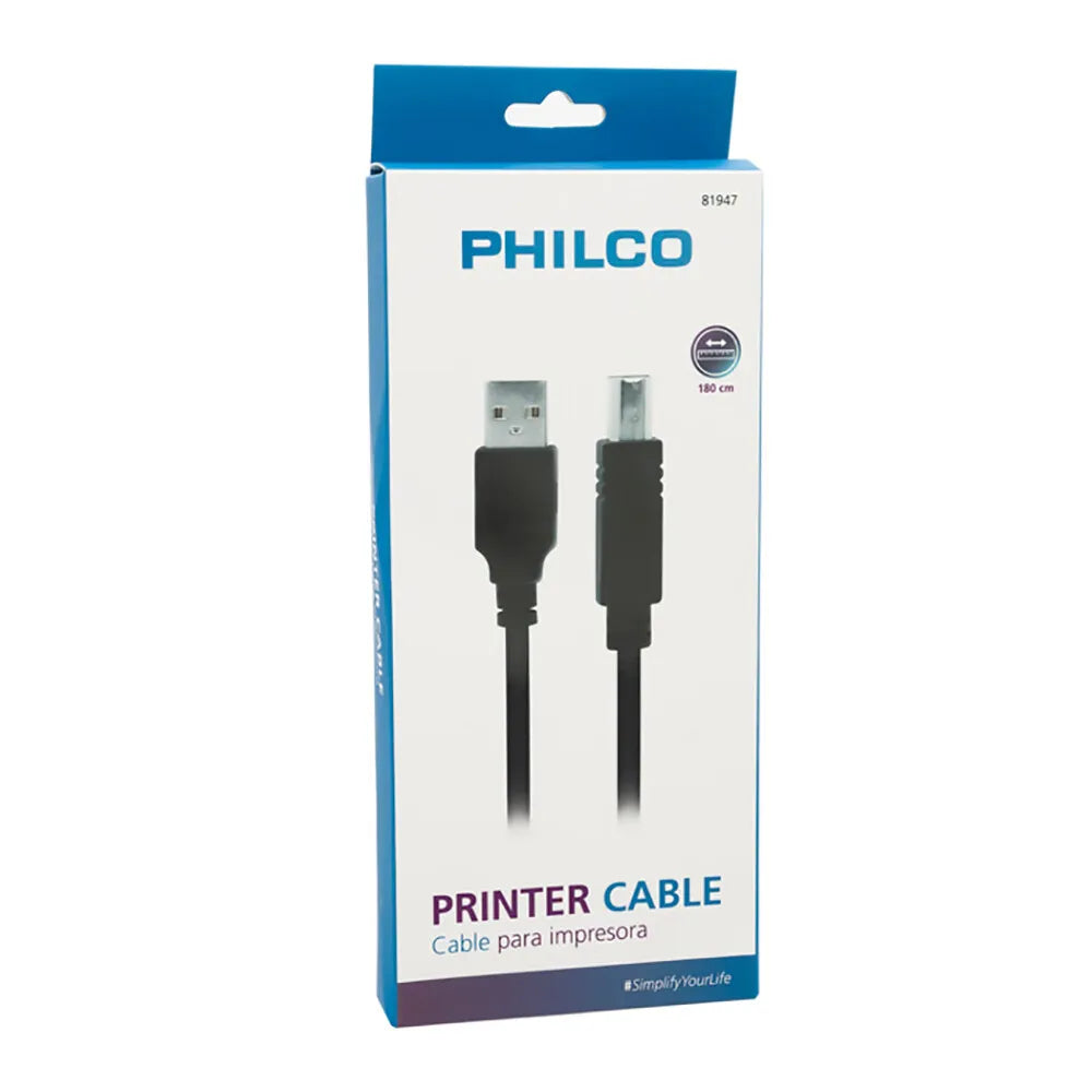 Cable para Impresora USB 2.0 Philco de 1.80 Metros 29PLC81947