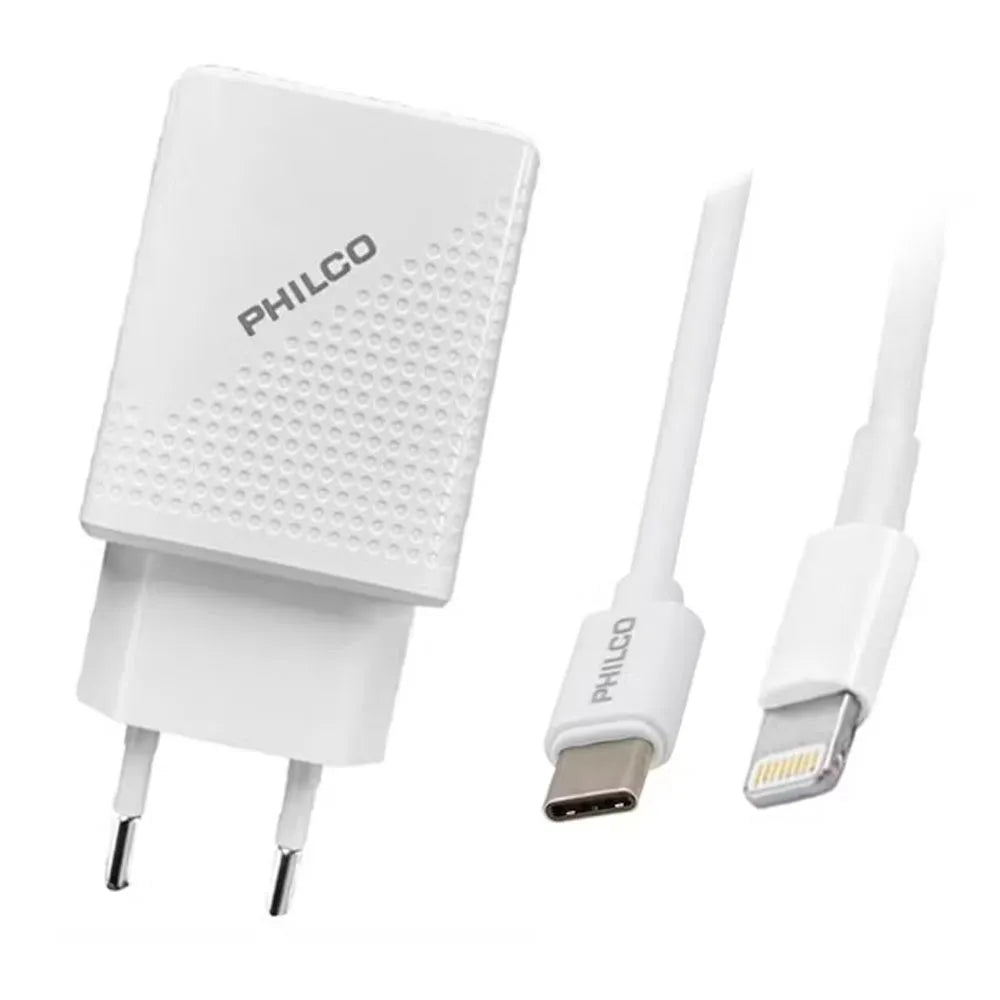 Cargador de Pared Philco Qualcom 3.0A con Cable USB-C a Lightning QC624