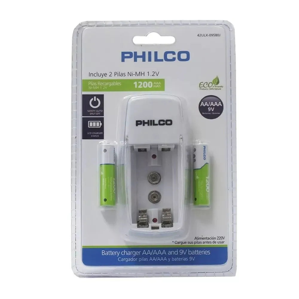 Cargador de Pilas Philco + 2 Pilas NI-MH Recargables AAA 1200mAh 42ULX-09580J