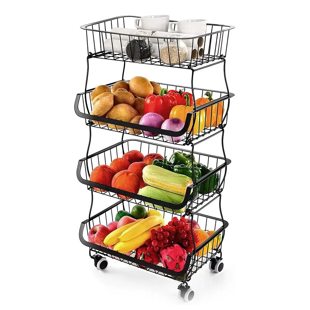 Cesta Organizadora de Cocina Metálico de 4 Niveles Color Negro