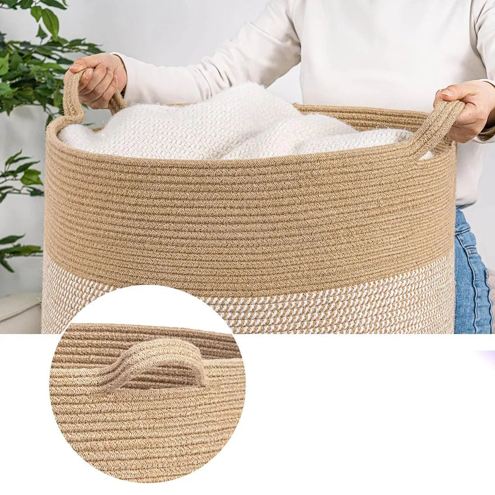 Cesta de Almacenamiento Multiusos Tejido de Algodón Color Beige-Crema