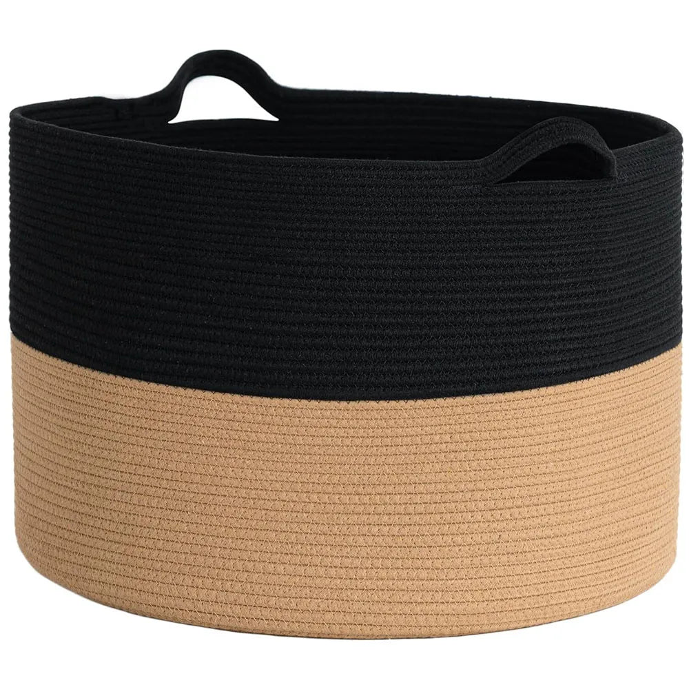 Cesta de Almacenamiento Multiusos Tejido de Algodón Color Negro-Beige