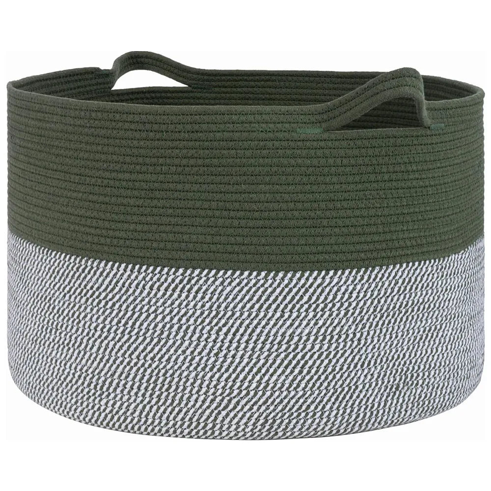 Cesta de Almacenamiento Multiusos Tejido de Algodón Color Verde-Gris