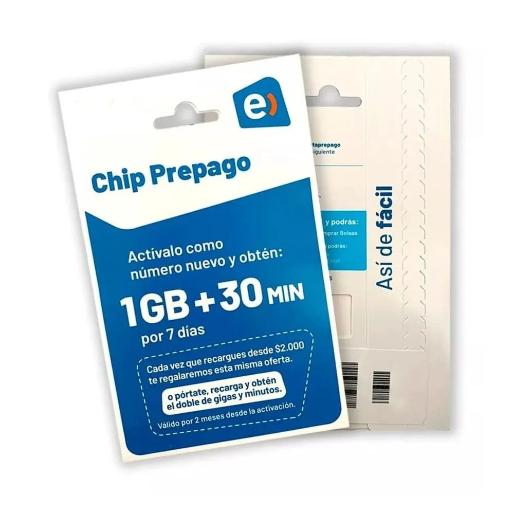 Chip Prepago Entel 1GB con 30 minutos Por 7 Días