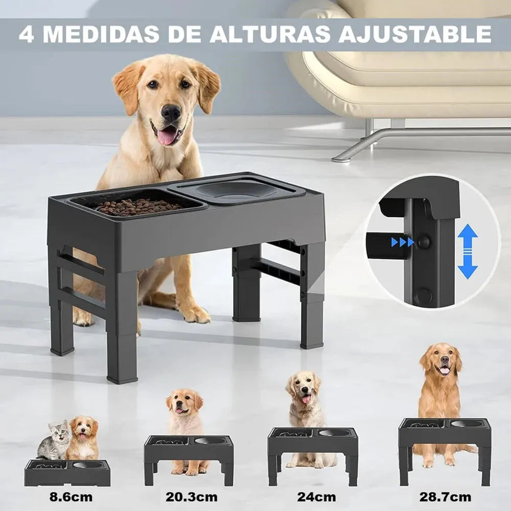 Comedero y Bebedero Elevado Ajustable para Perros y Gatos