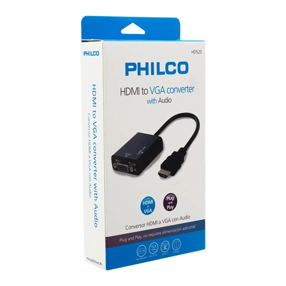 Conversor Digital Philco VGA a HDMI con Conexión a Audio 3.5mm