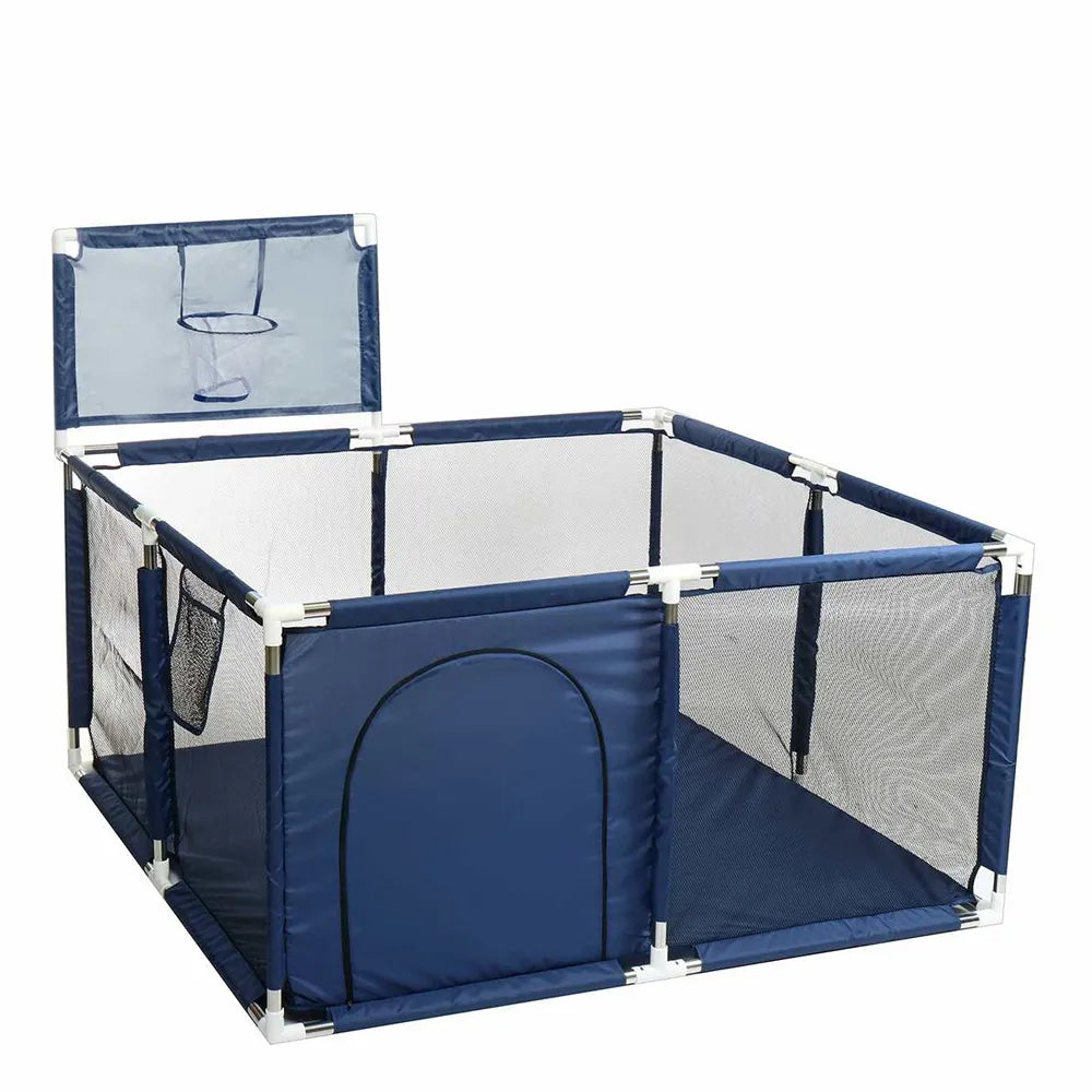 Corral de Seguridad para Bebés con Aro de Basket 128 Cm Color Azul