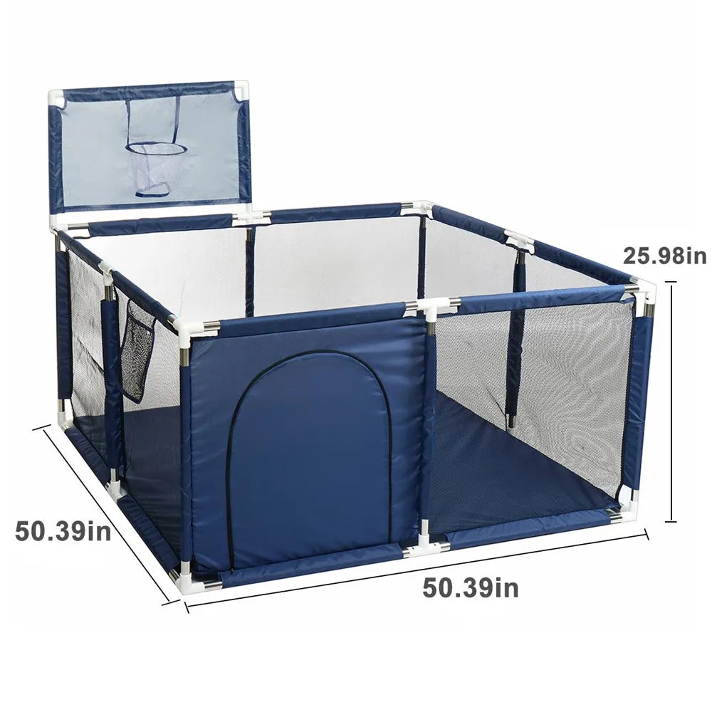 Corral de Seguridad para Bebés con Aro de Basket 128 Cm Color Azul