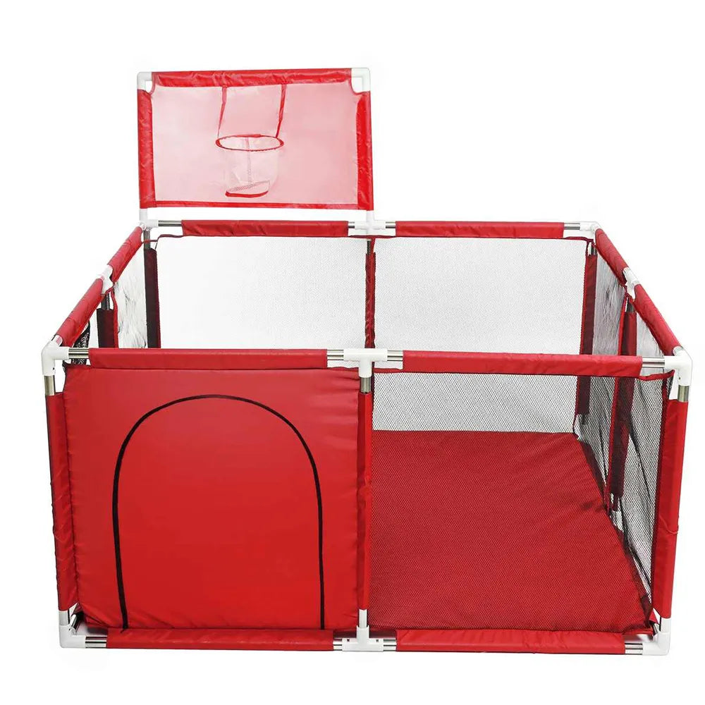 Corral de Seguridad para Bebés con Aro de Basket 128 Cm Color Rojo