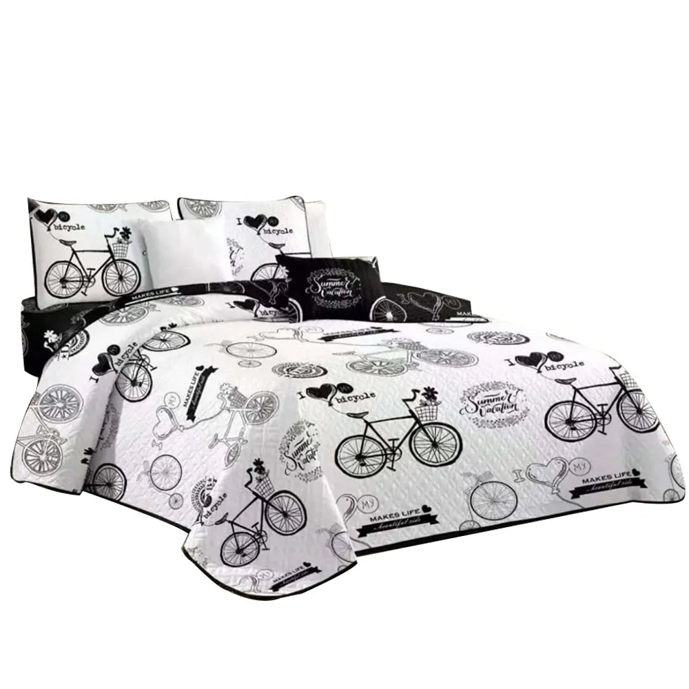 Cubrecama Quilt de 2 Plazas Estampados Bicycle Blanco 454