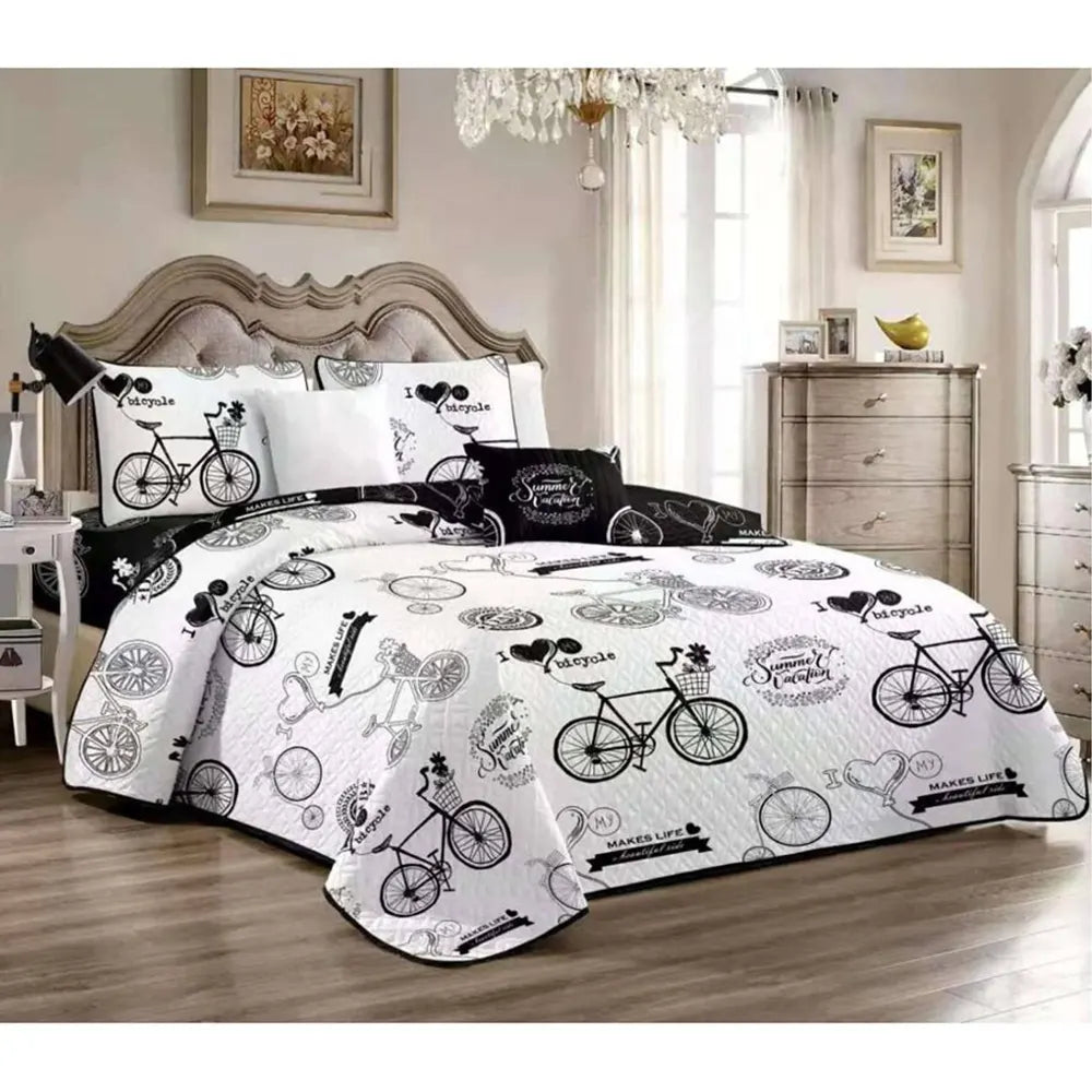 Cubrecama Quilt de 2 Plazas Estampados Bicycle Blanco 454