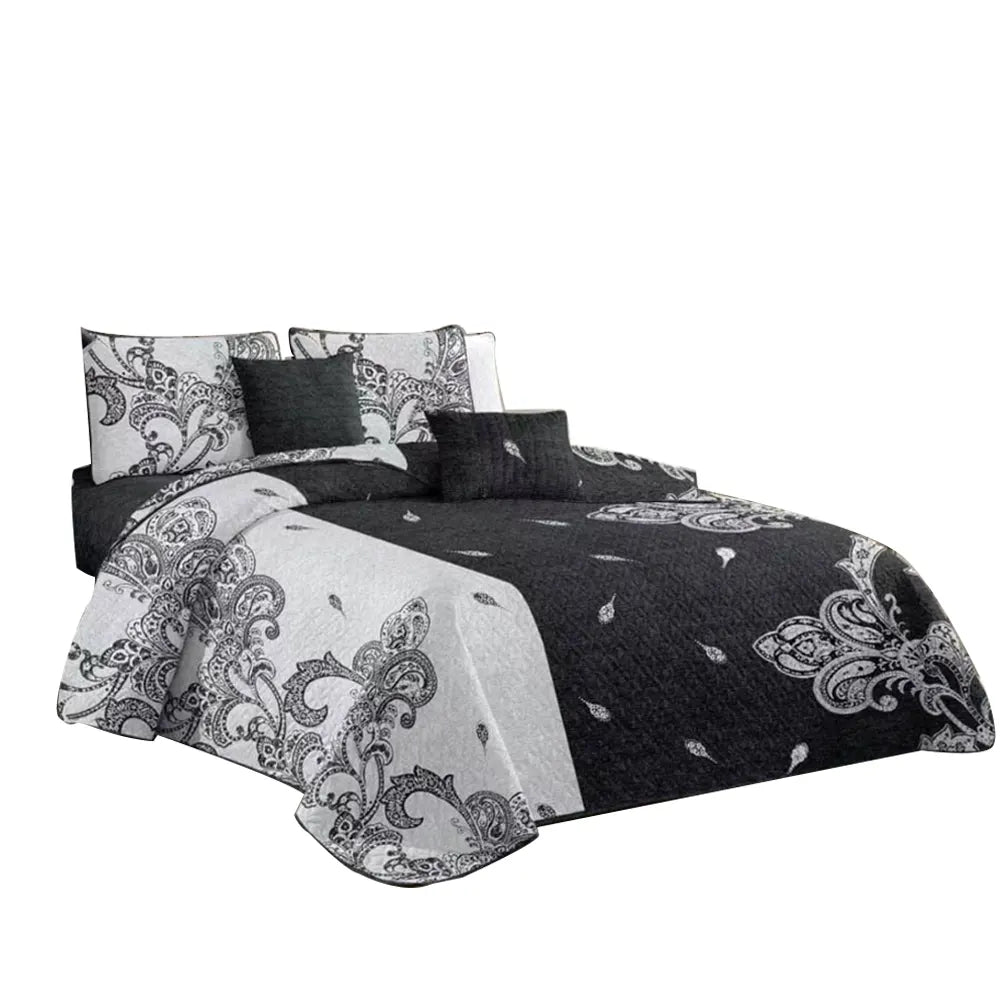 Cubrecama Quilt de 2 Plazas Estampados Decorativo Blanco y Negro 455