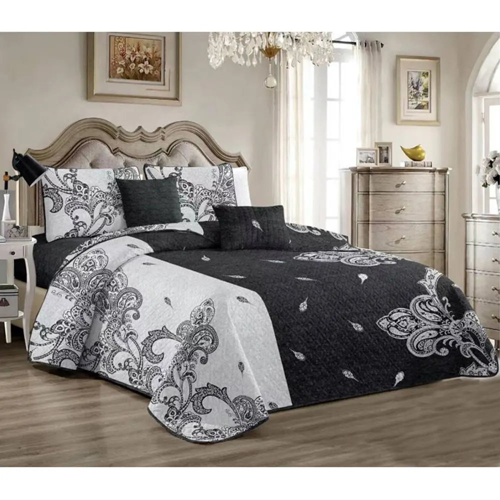 Cubrecama Quilt de 2 Plazas Estampados Decorativo Blanco y Negro 455