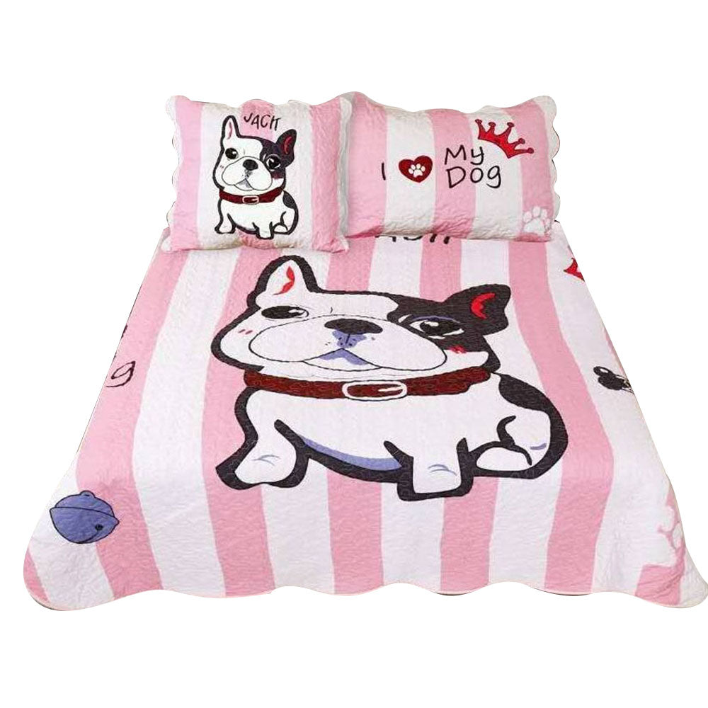 Cubrecama Quilt de 2 Plazas Estampados Perro Rosa 508