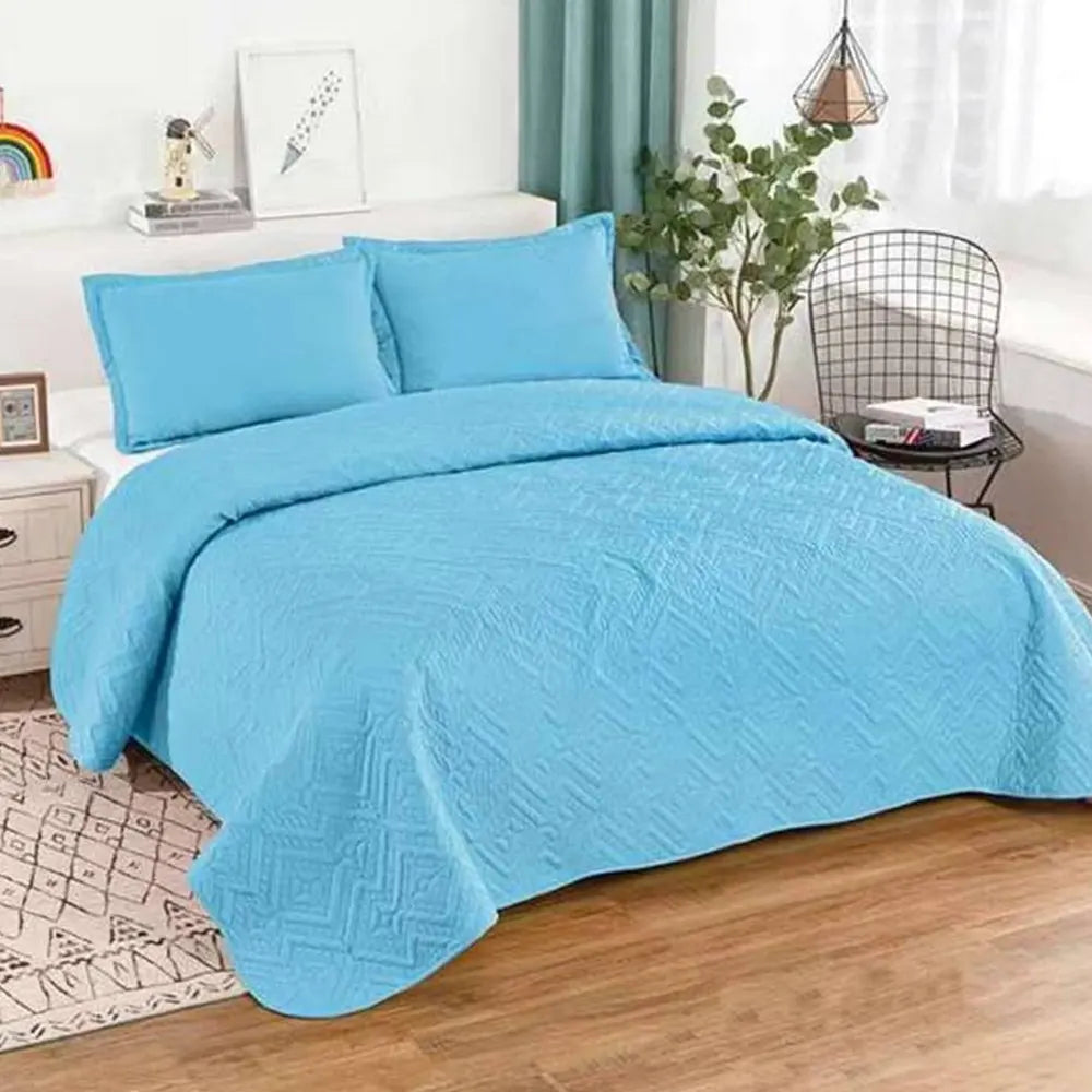 Cubrecama Quilt de 2 Plazas Lisos Color Celeste