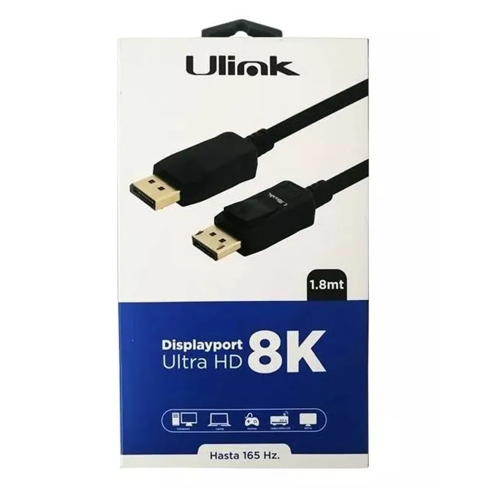 Cable DisplayPort a DisplayPort V1.4 de 1.80 Metros Ulink UHD 8K 60Hz