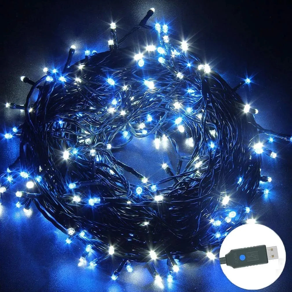 Guirnalda de Navidad 100 LED Solar de 10 Metros Luz Azul