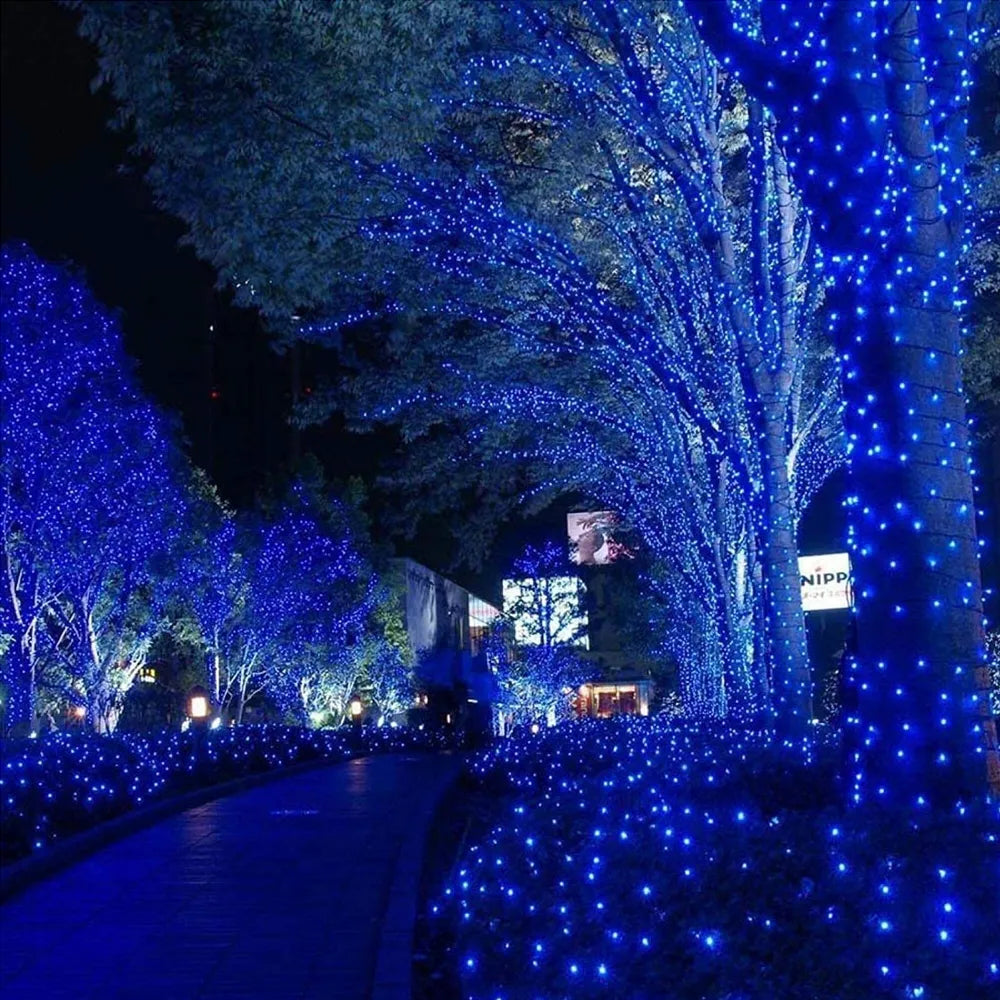 Guirnalda de Navidad 100 LED Solar de 10 Metros Luz Azul