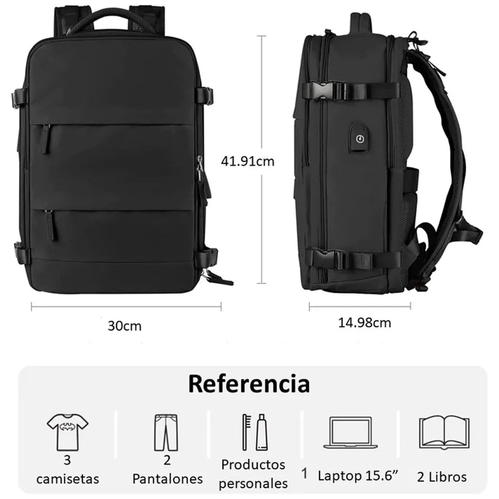 Mochila de Viaje Moderna con Vial para Zapatos Color Negro