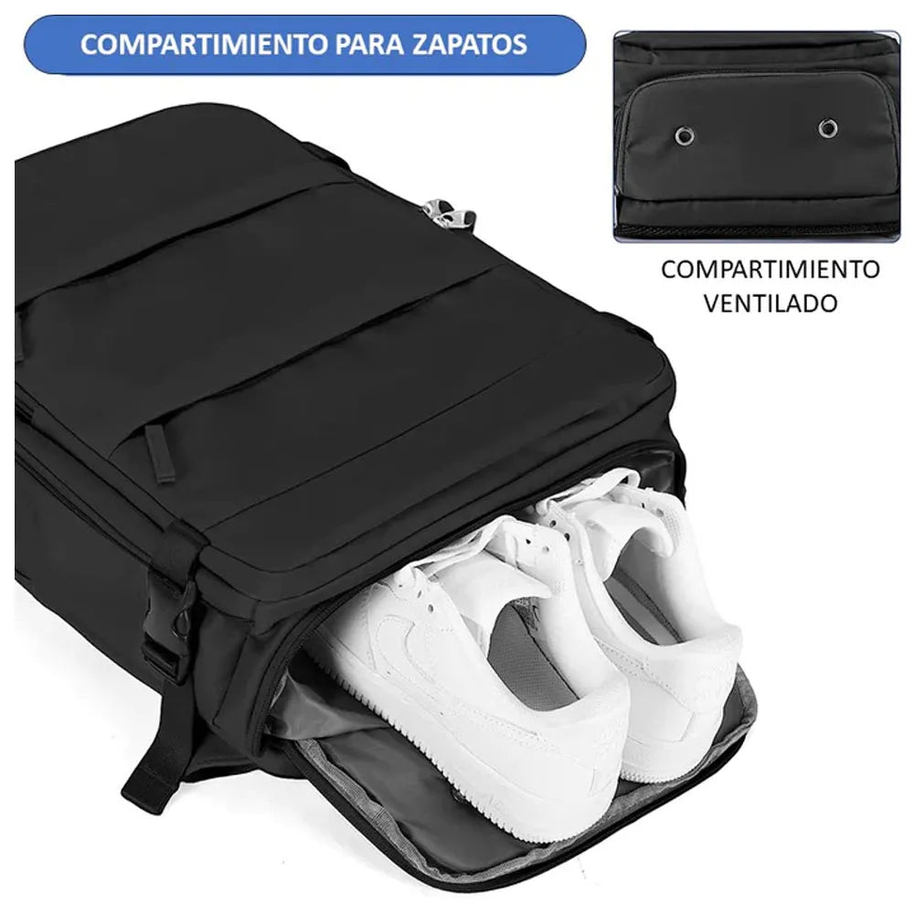 Mochila de Viaje Moderna con Vial para Zapatos Color Negro