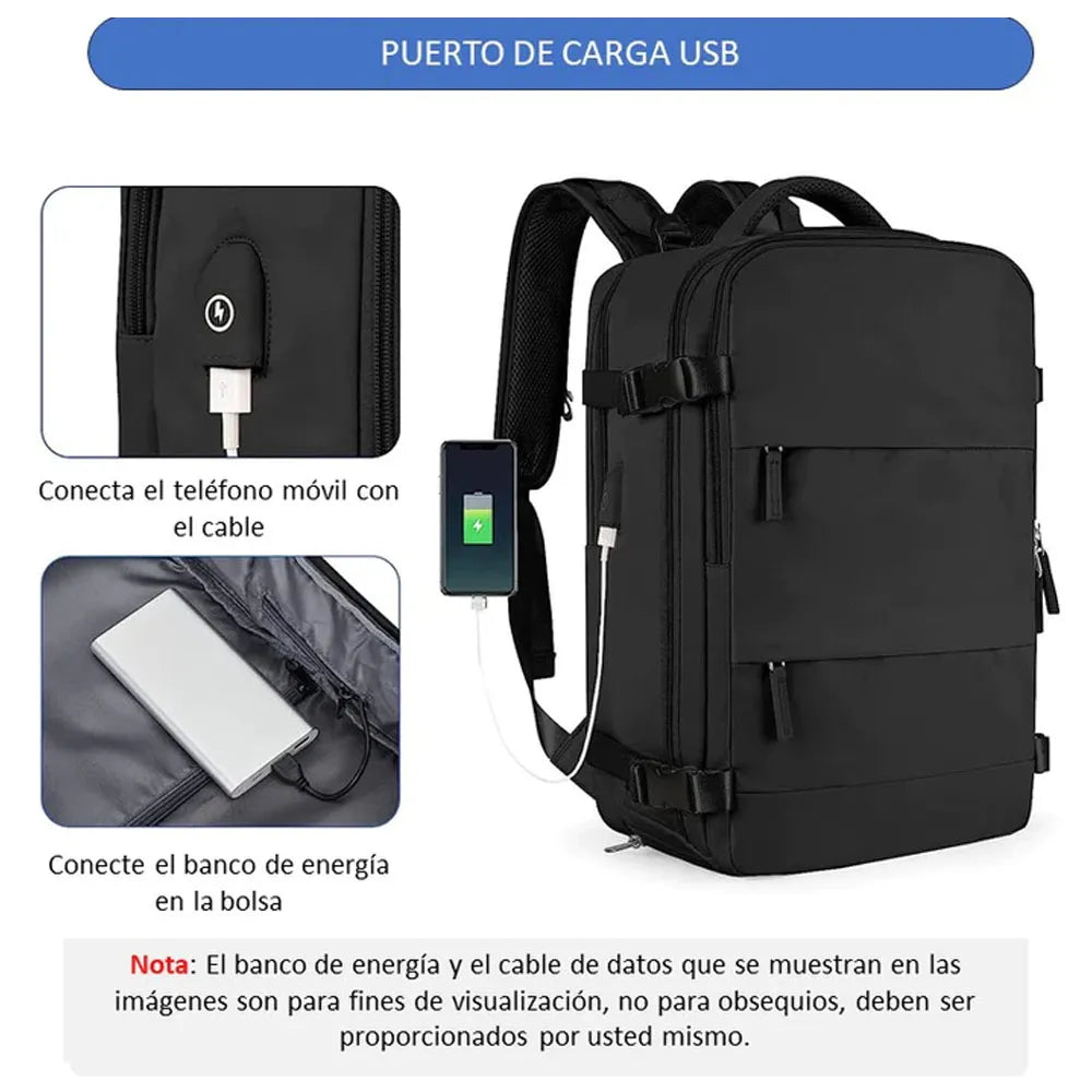 Mochila de Viaje Moderna con Vial para Zapatos Color Negro