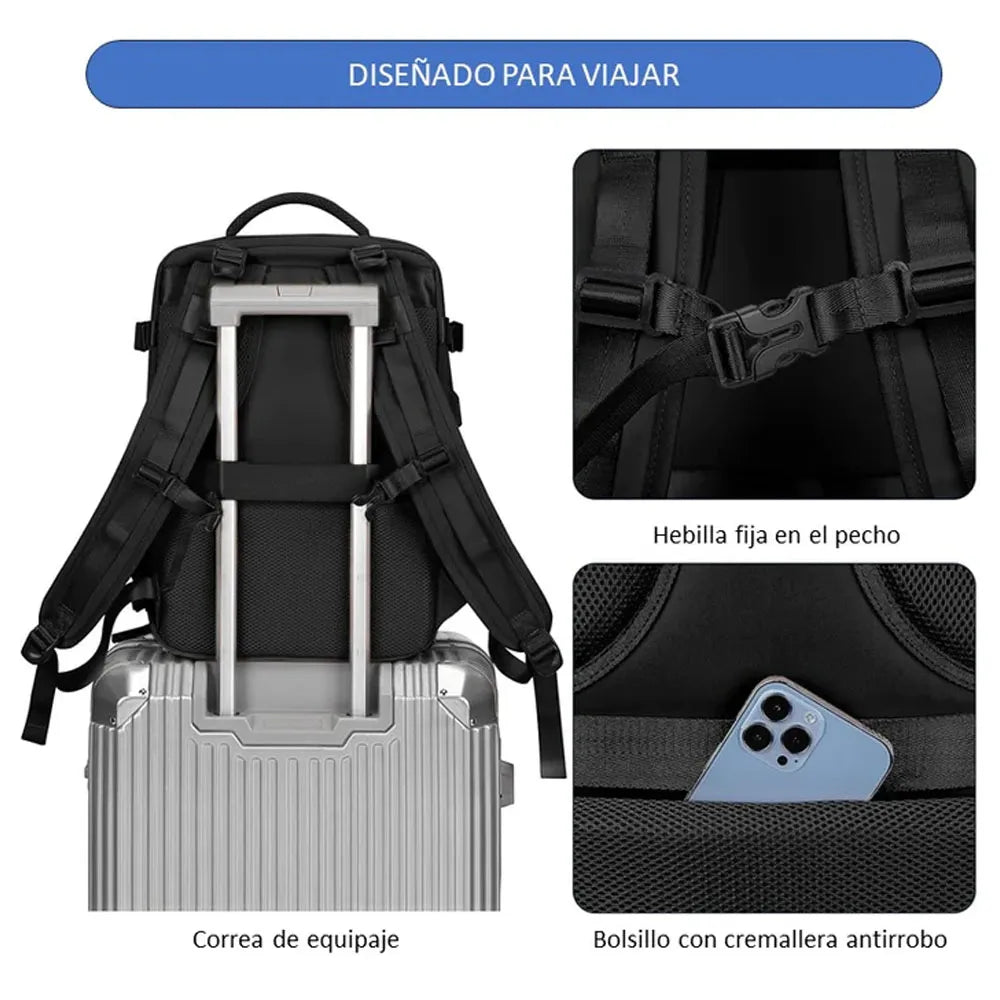 Mochila de Viaje Moderna con Vial para Zapatos Color Negro