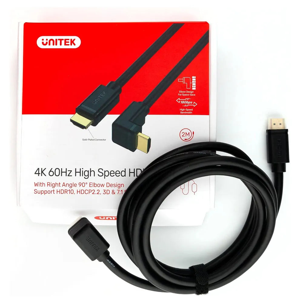 Cable HDMI a HDMI V2.0 de 3 Metros Unitek 90° UHD 4K 60Hz Y-C1002