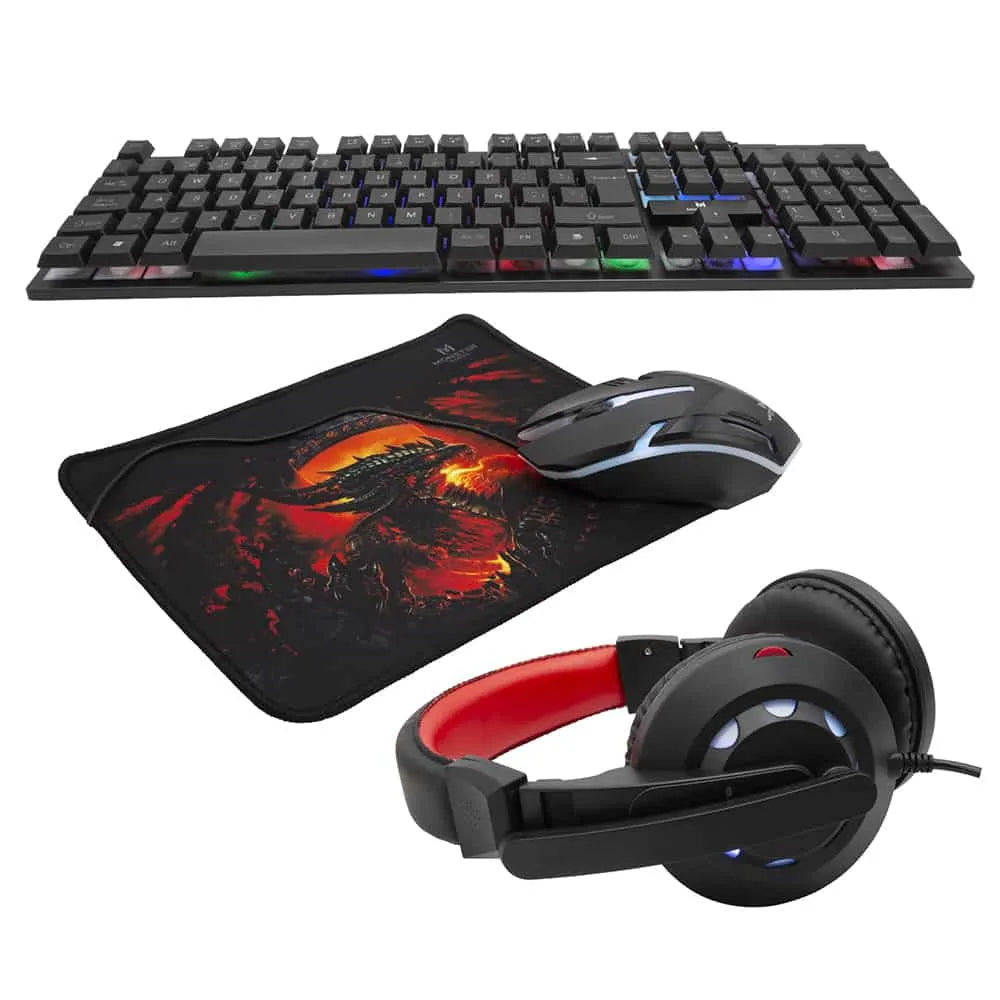 Kit Gamer Teclado Mouse Audífonos Mouse Pad Monster Games 4 en 1 Insertion K4125