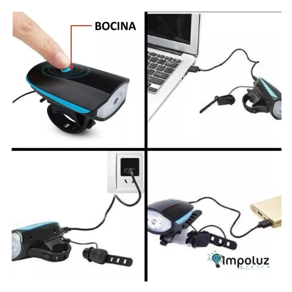 Luz LED Delantera de Bicicleta Recargable USB Color Azul