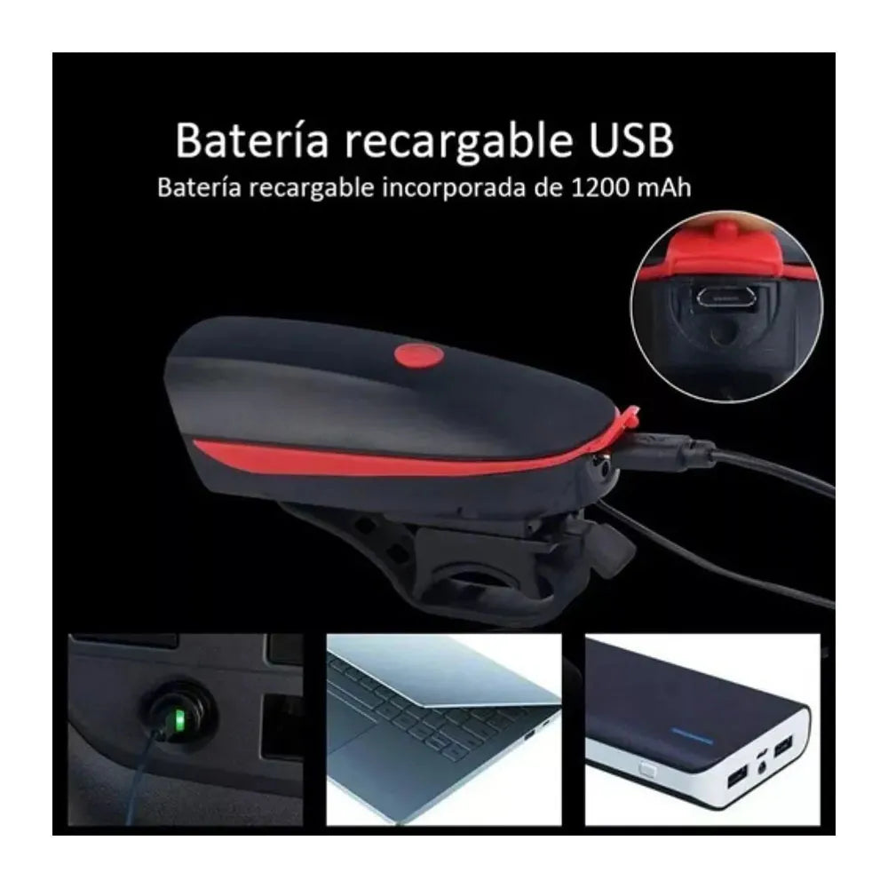 Luz LED Delantera de Bicicleta Recargable USB Color Rojo