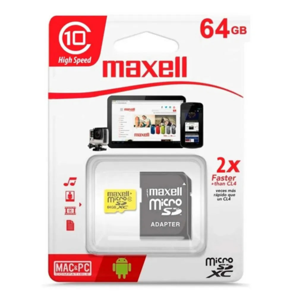 Micro SD Maxell XC C10 90Mb/s 64GB UHS-I + Adaptador A08014000954