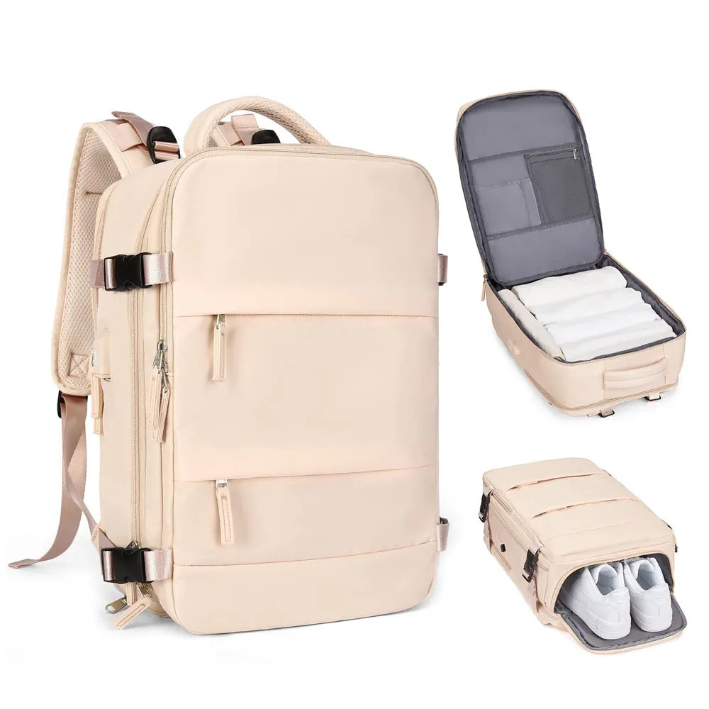 Mochila de Viaje Moderna con Vial para Zapatos Color Beige