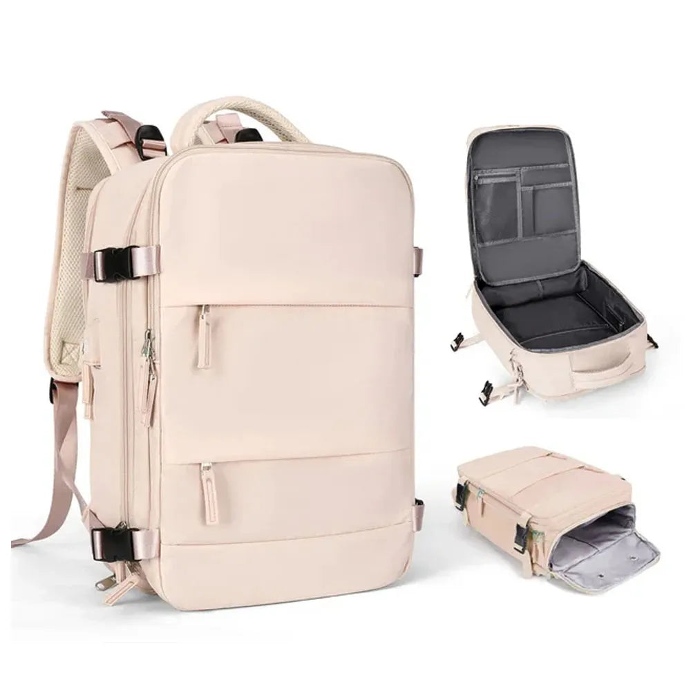 Mochila de Viaje Moderna con Vial para Zapatos Color Beige