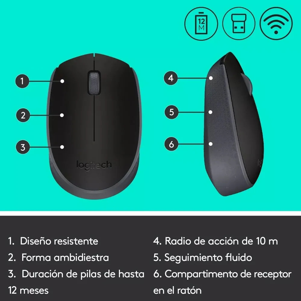 Mouse Inalámbrico Logitech M170 Negro