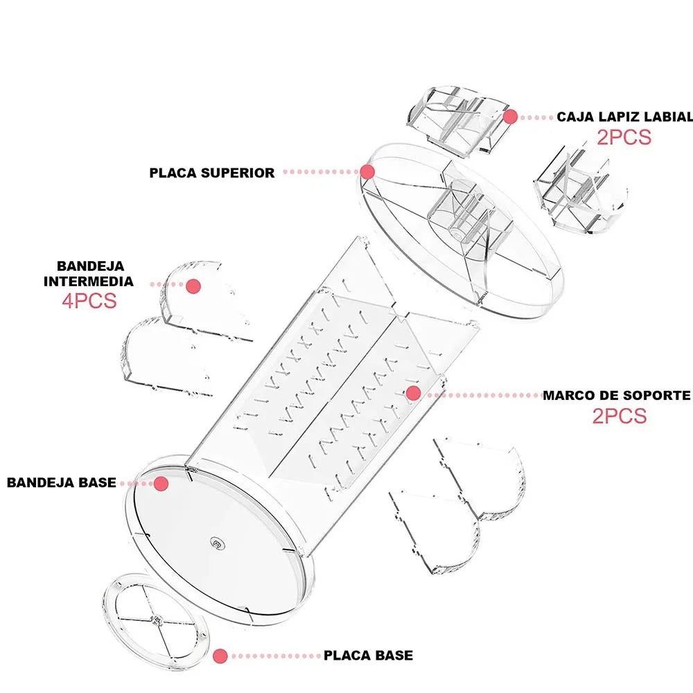 Organizador De Maquillaje Rotativo 360° Transparente