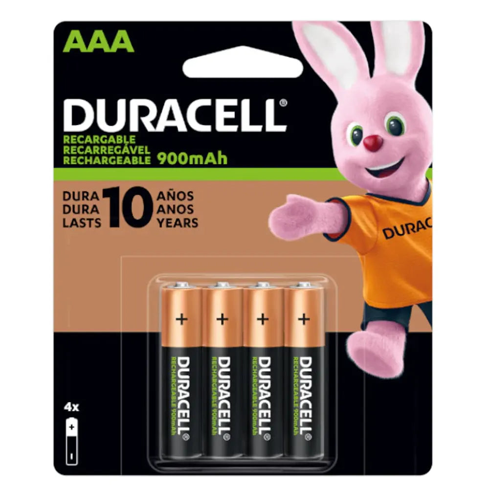 Pilas NI-MH Recargables 1.2V Duracell AAA 900mAh de 4 Unidades