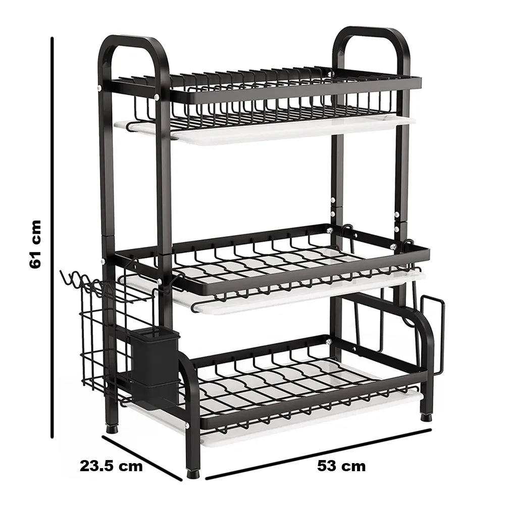 Secaplatos Escurridor de Loza Antioxidante de 3 Niveles Color Negro